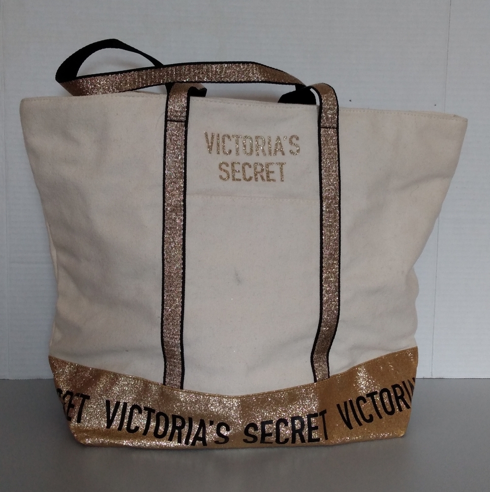 Victoria Secret Gold Glitter Canvas Bag